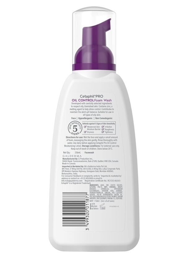 Cetaphil Pro Oil Control Foam Face Wash for Oily Sensitive Skin (236ml) | Best Face Wash - Image 3