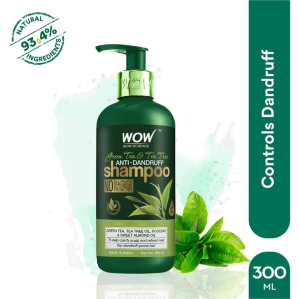 WOW Skin Science Green Tea & Tea Tree Shampoo – Best Shampoo for Oily Scalp & Dandruff Control - Image 3